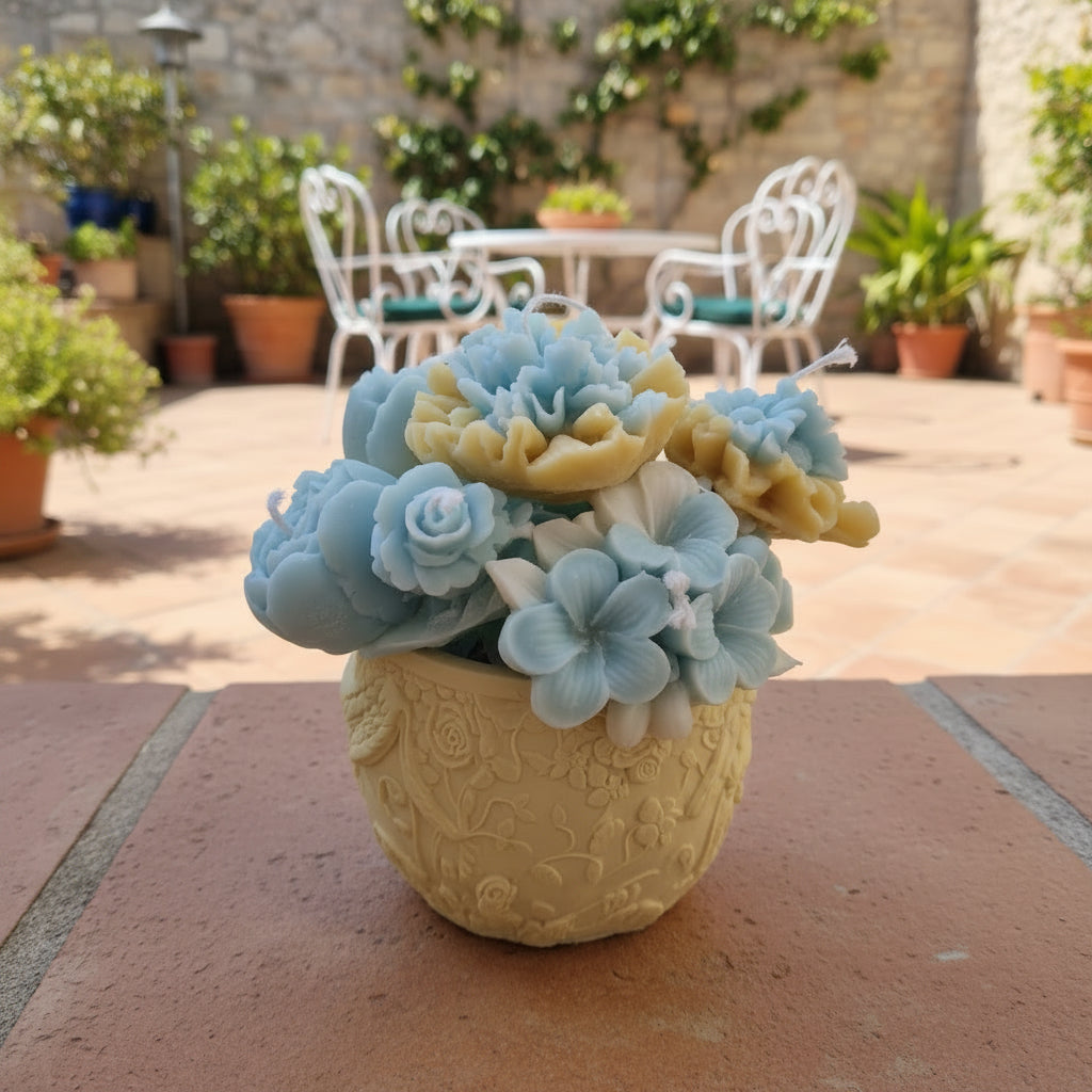 Blumenkerzen-Gesteck Rapswachs Gipskeramik handgemacht – Tischdeko Geschenk