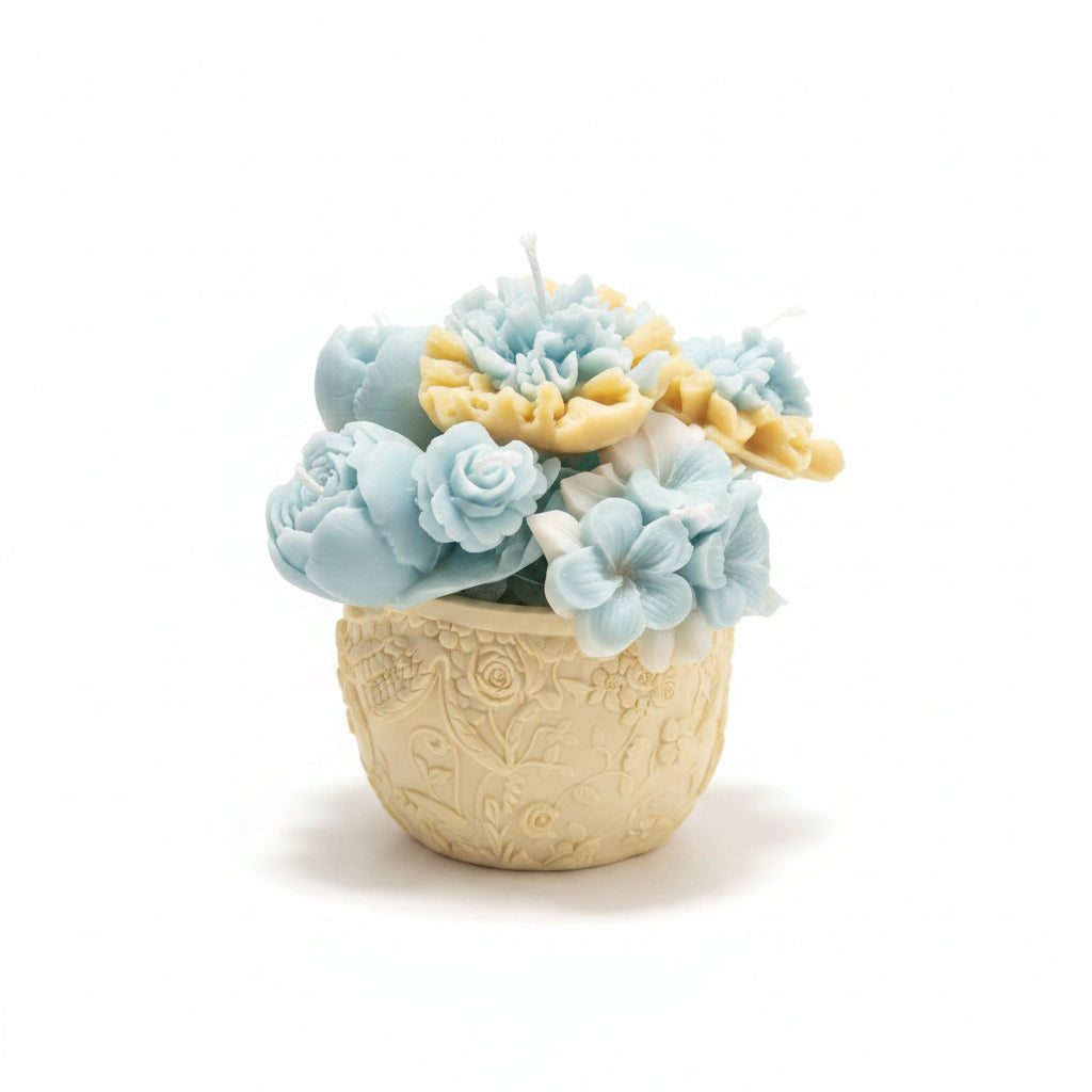 Blumenkerzen-Gesteck Rapswachs Gipskeramik handgemacht – Tischdeko Geschenk