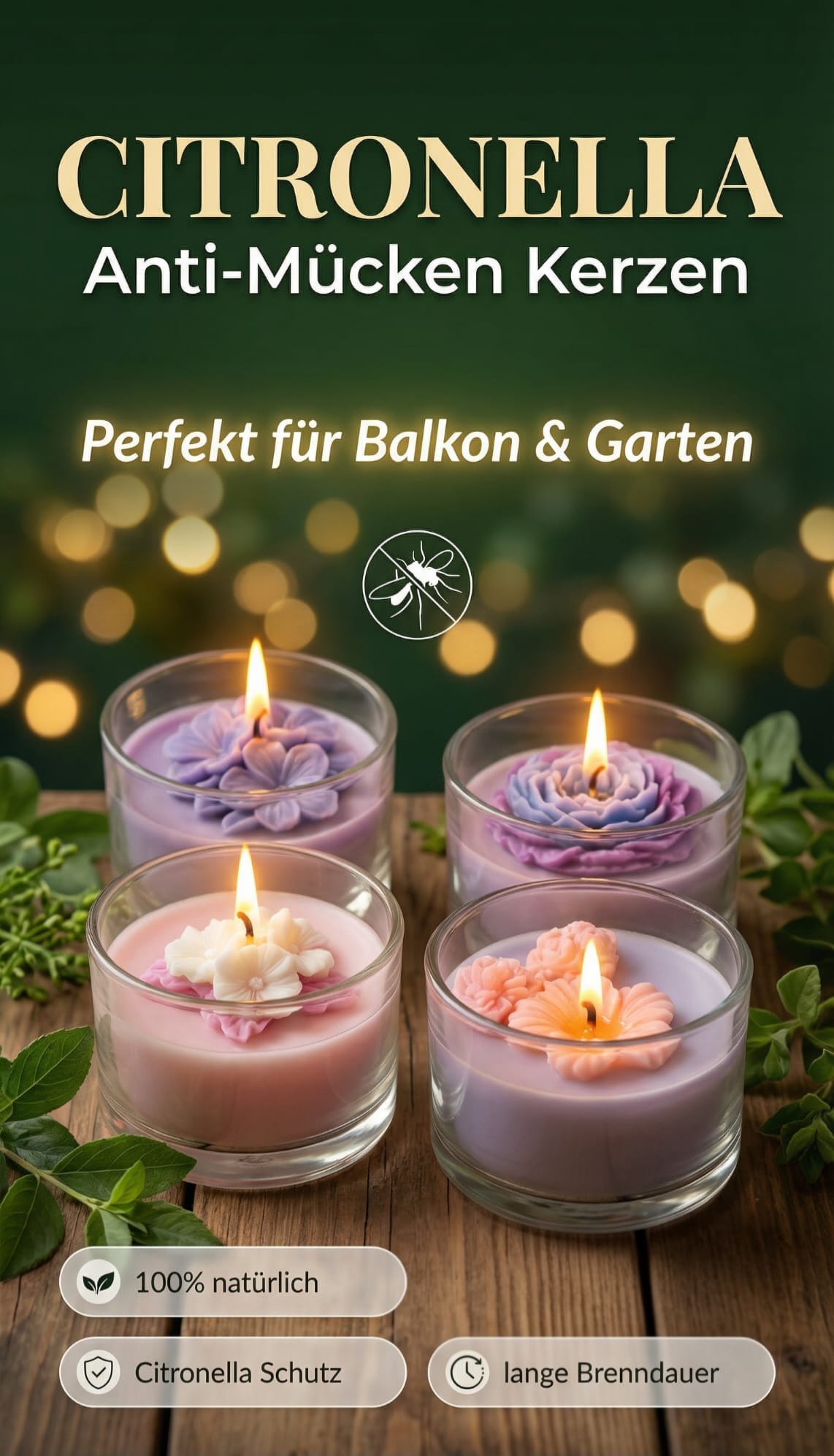 Citronella Kerze handgemacht Rapswachs Anti-Mücken – Garten Terrasse