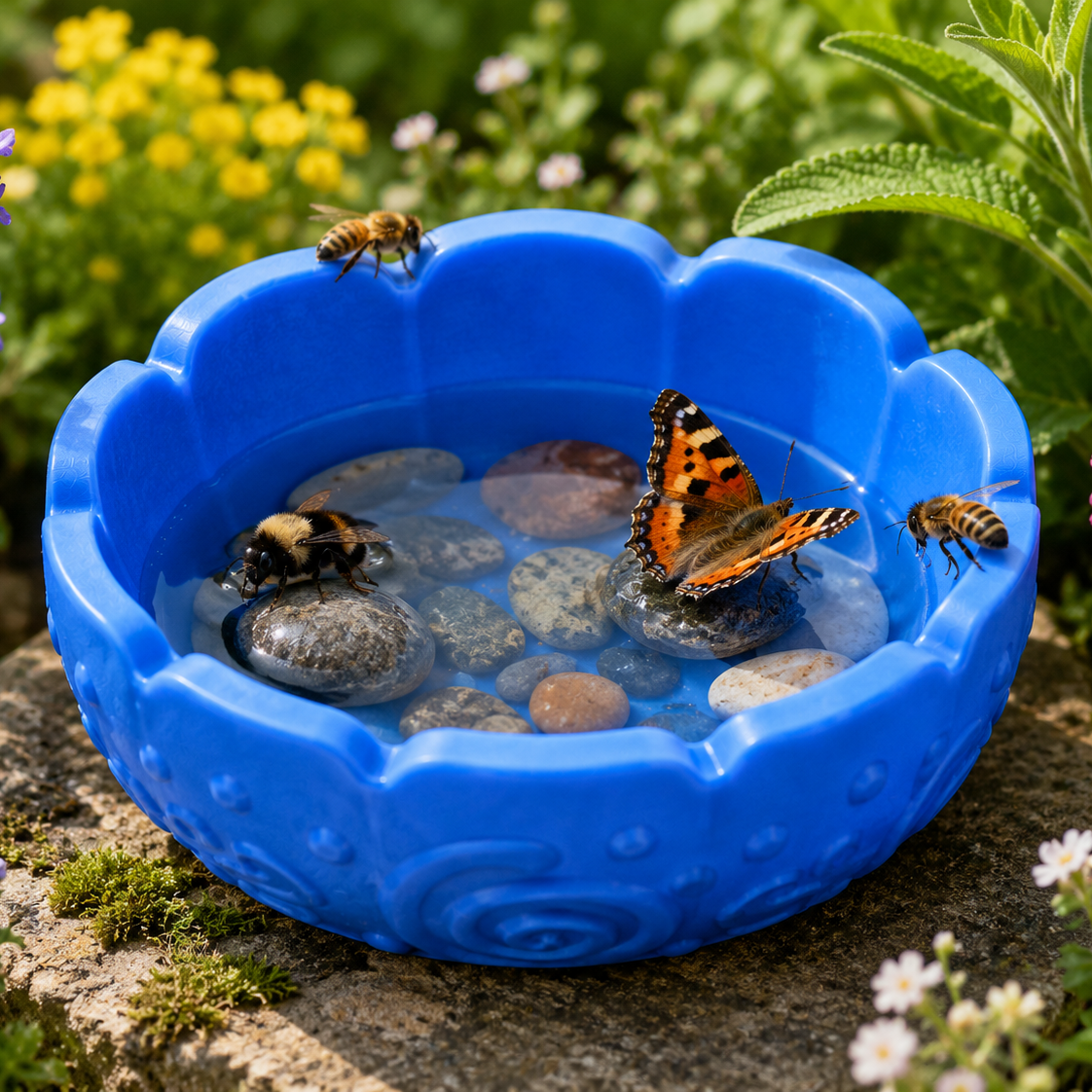 Insektentränke Blütenzauber handgemacht Gipskeramik – Outdoor Garten Bienen