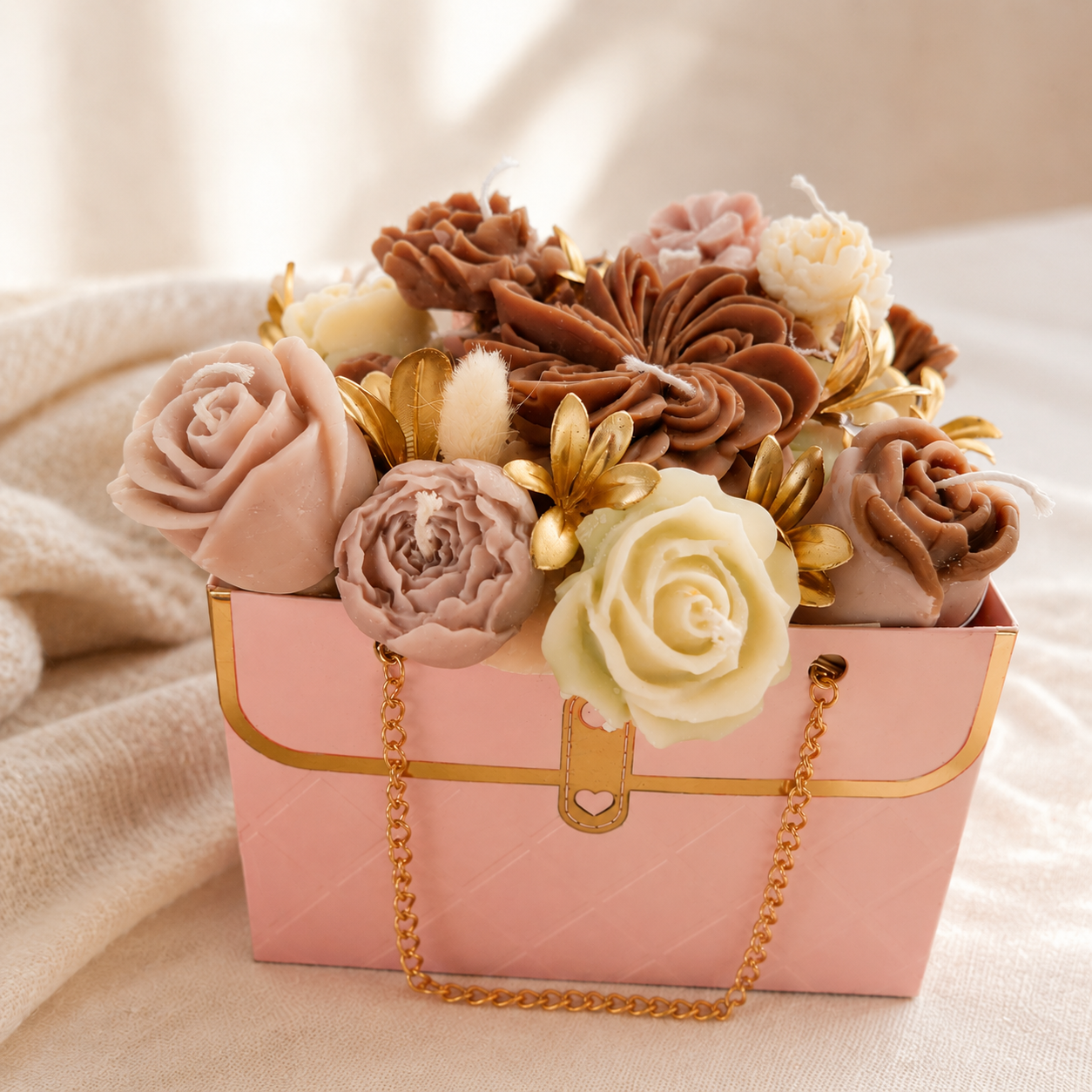 Flowerbag Braun handgemacht – Kerzen Deko Blumentasche Geschenk