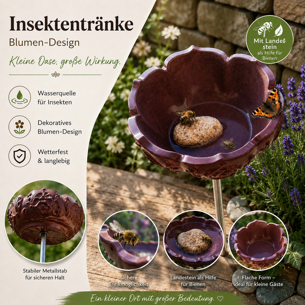 Insektentränke Blütenzauber handgemacht Gipskeramik – Outdoor Garten Bienen