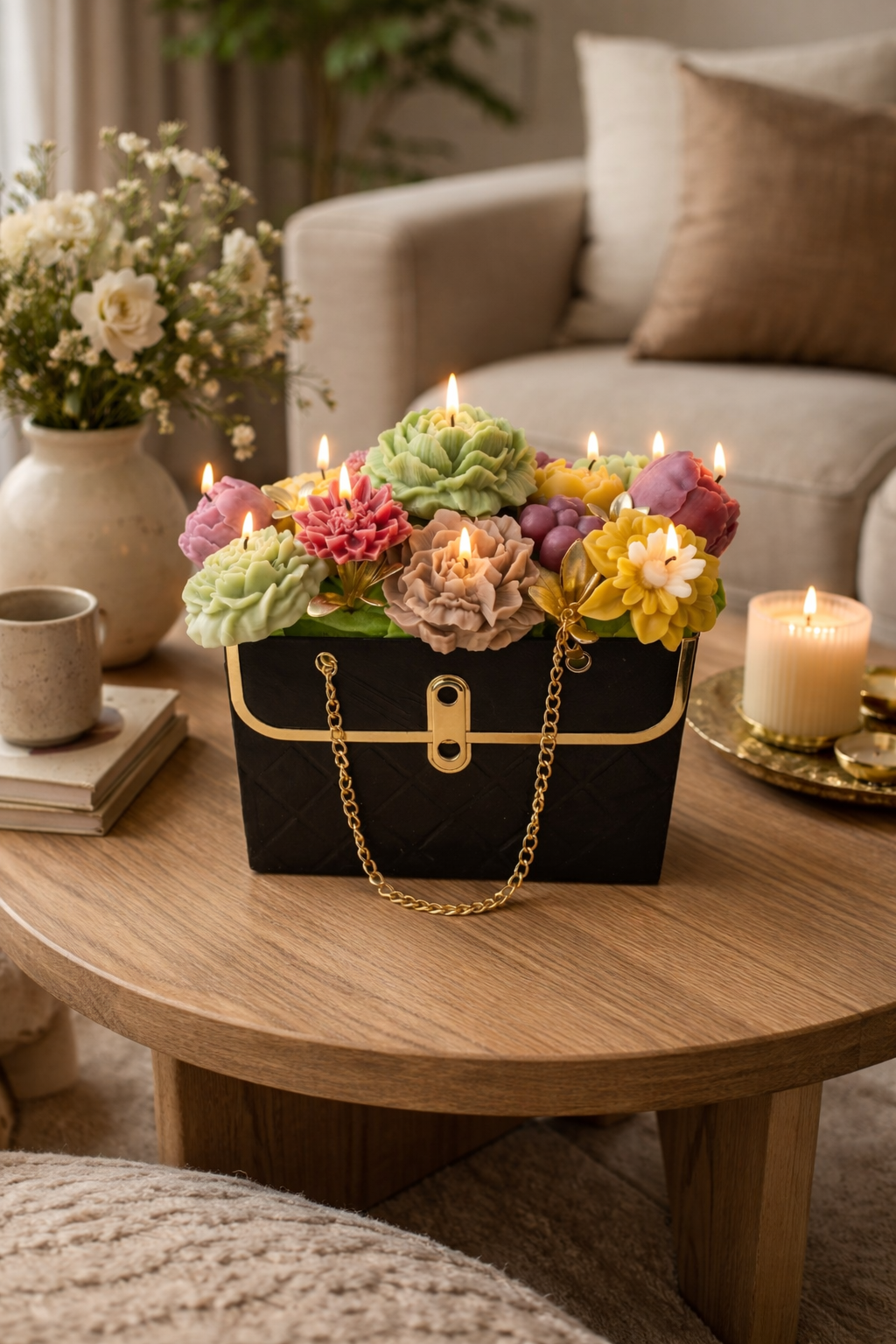 Flowerbag Grün handgemacht – Kerzen Deko Blumentasche Geschenk
